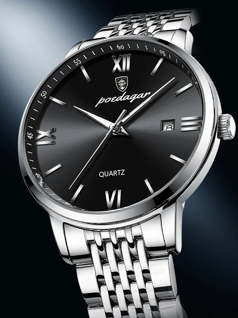 POEDAGAR Luxury Sports Men's Wristwatch Stainless Steel Waterproof Date Man Watch High Quality Casual Fashion Quartz Men Watches