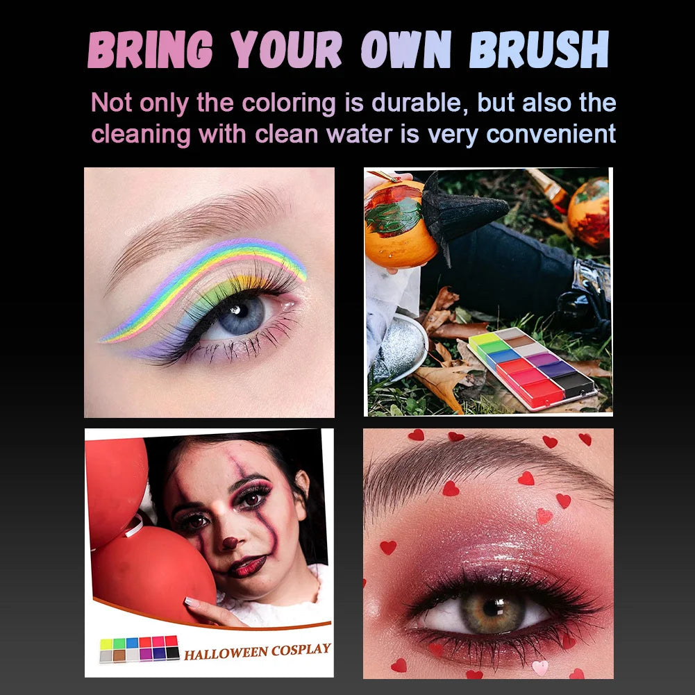 12-Color UV Glow Face and Body Paint Makeup Palette Set - Vibrant, Waterproof, Long-Lasting Halloween, Cosplay and Costume Makeu