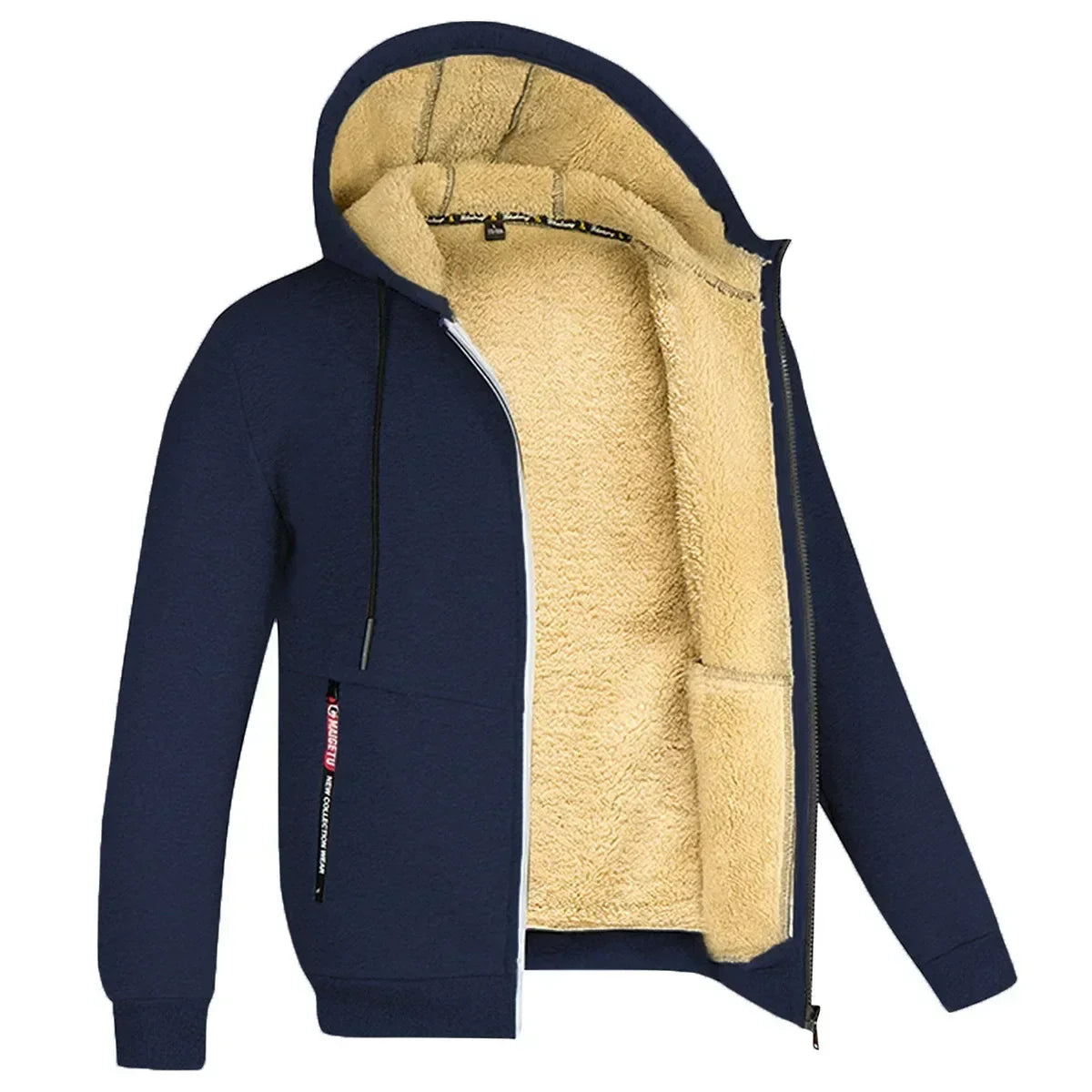 Men's Winter Warm Hoodies Sweatshirts Thickened Lamb Fleece Lining Hooded Jackets Windproof Zip Casual Hooded Sportwear for Men