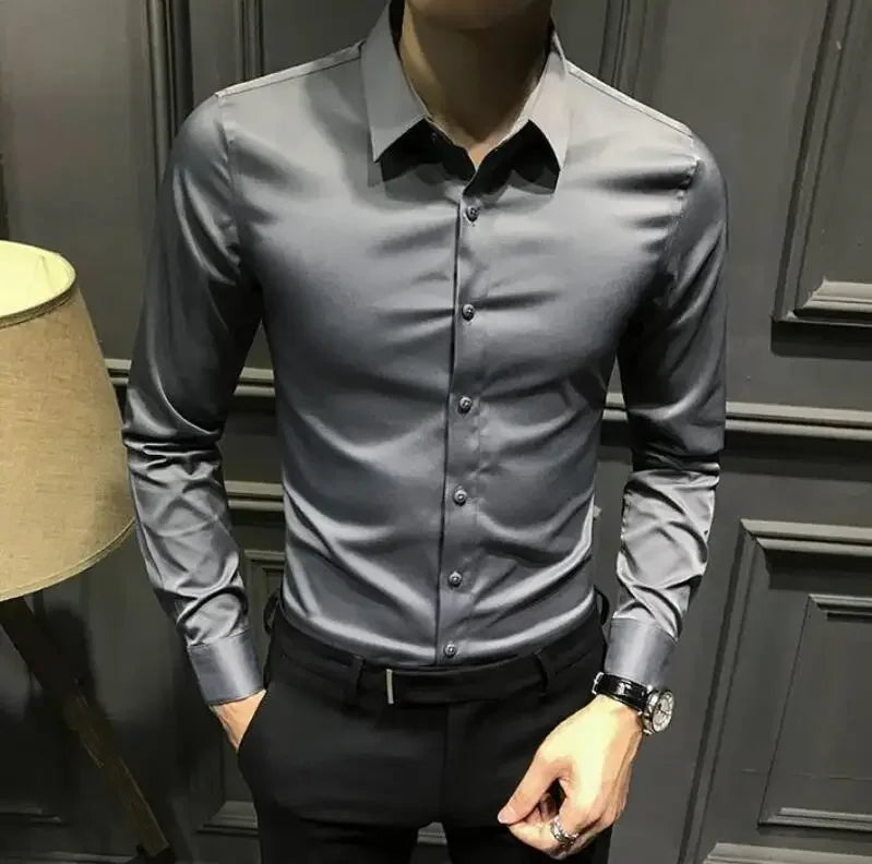 Clothes Business Male Top Plain with Print Men's Shirt and Blouse White Long Sleeve Elegant Hipster Silk Designer Cheap Brand I