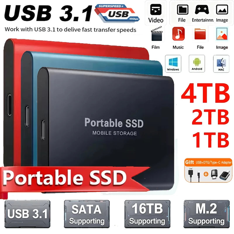 New External Hard Drive 1TB Portable SSD 2TB High-Speed Hard Disk 16TB Mass Mobile Solid State Drive USB3.2 for Laptops/PC/MAC