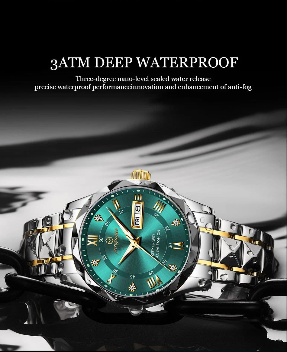 PENGAGAR Luxury Square Sport Man Wristwatch Waterproof Luminous Chronograph Quartz Men's Watches Stainless Steel Men Watch Reloj