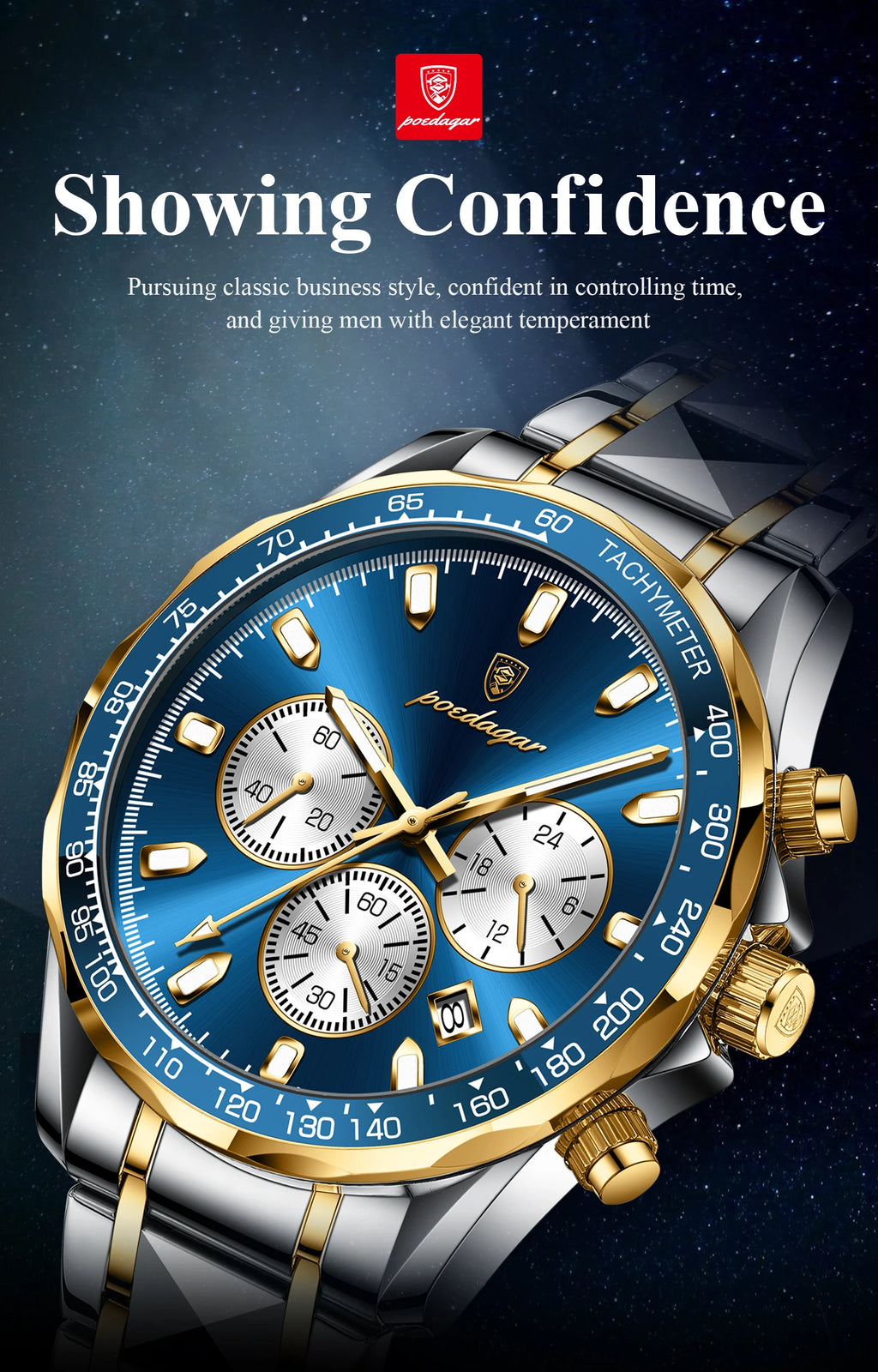 POEDAGAR Luxury Men's Watches Waterproof Luminous Date Chronograph Watch For Man Stainless Steel Fashion Sports Quartz Men Watch