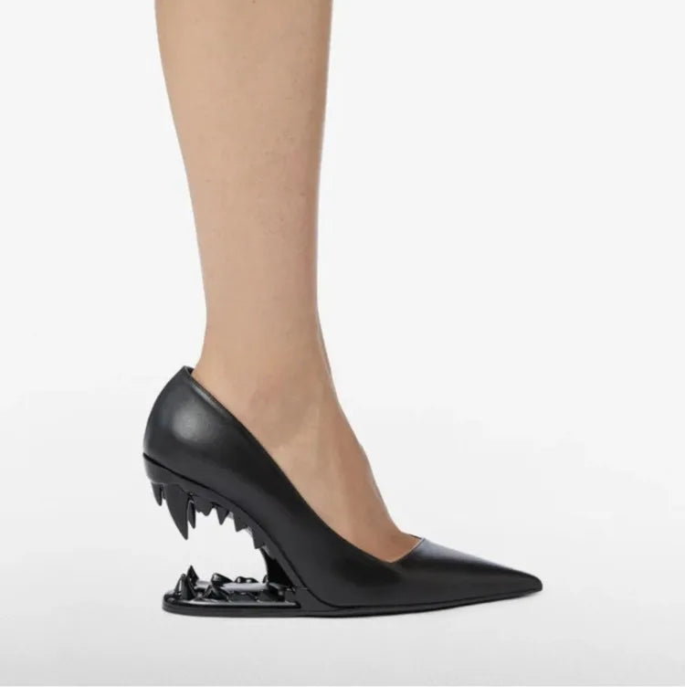 New Fashion Silver Gold Tiger Teeth Shaped High Heels Shose European American Runway Styles Banquet Wedding Bride Single Shoes