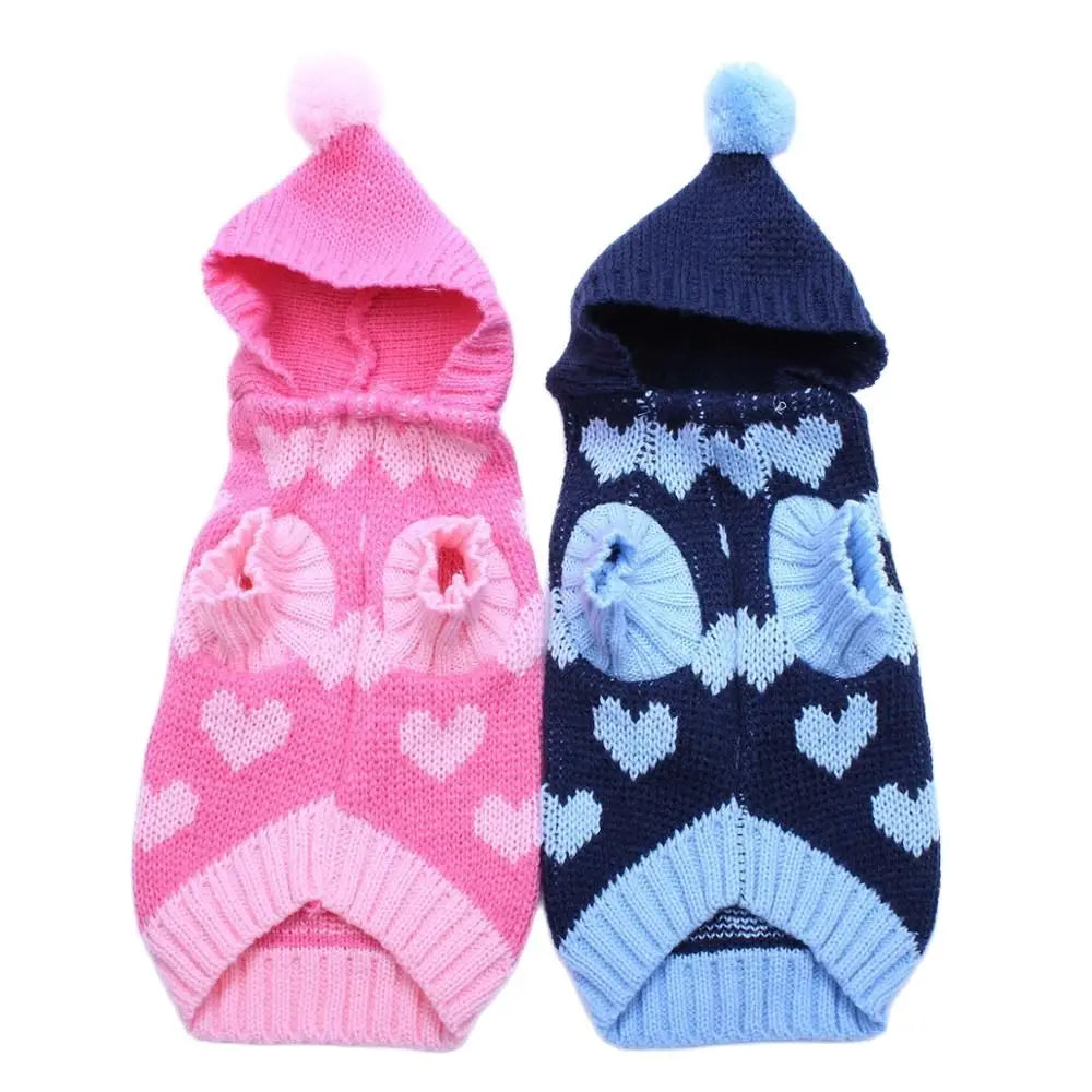 Cat Dog Sweater Hoodie Hearts Patterns Jumper Pet Puppy Coat Jacket Warm Clothes for Chihuahua Yorkie Poodle