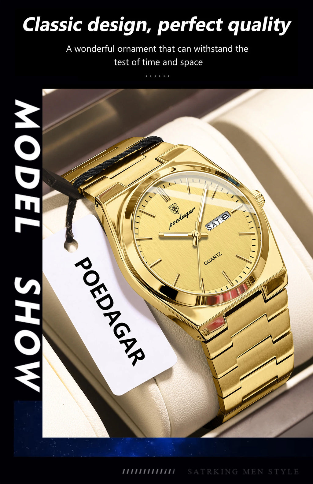 POEDAGAR Fashion Classic Man Watch Waterproof Luminous Date Week Luxury Men Watch Stainless Steel Quartz Business Men's Watches