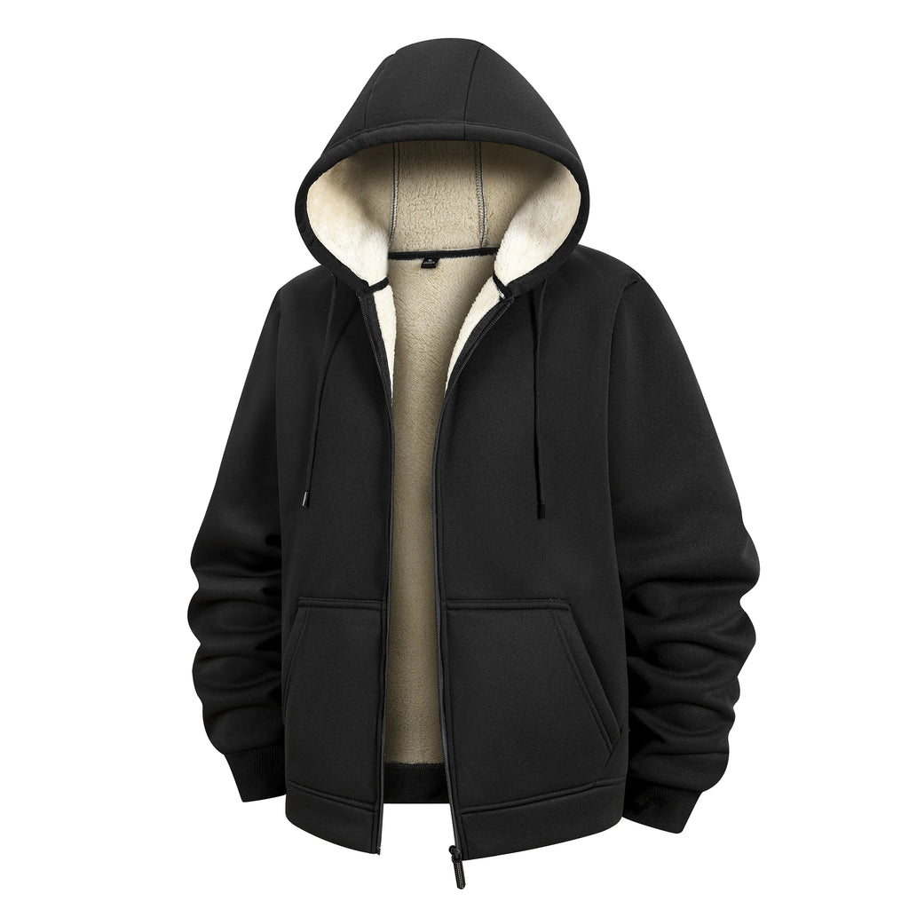 Winter Lambswool Coats Thicken Warm Jackets Long Sleeve Zipper Hoodies Casual Sports Fleece Black Coat Hooded Men Outdoor Jacket