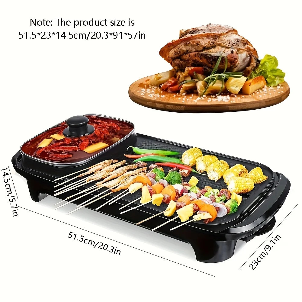 Electric Hot Pot with Grill Indoor Shabu-Hotpot Korean BBQ Grill,Five Speed Adjustment Removable Hotpot Pot Capacity Baking Tray