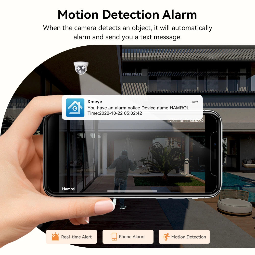 Hamrolte 8MP 4K IP Camera 5MP Dome Indoor Camera Internal Microphone Nigthvision XMeye H.265 Low Storage DC12V POE48V Optional