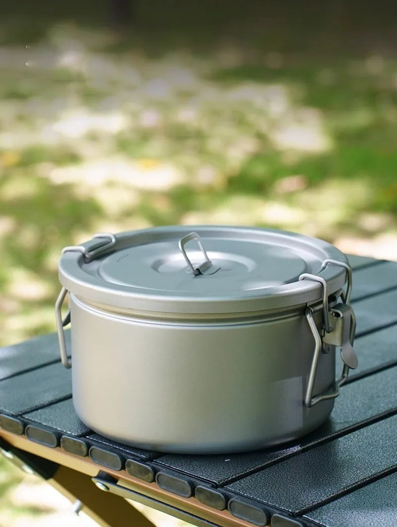 Outdoor Lightweight Titanium Pot Portable Travel Useful Large Capacity Camping Cooking Pot Family Picnic Camp Cooking Supplies