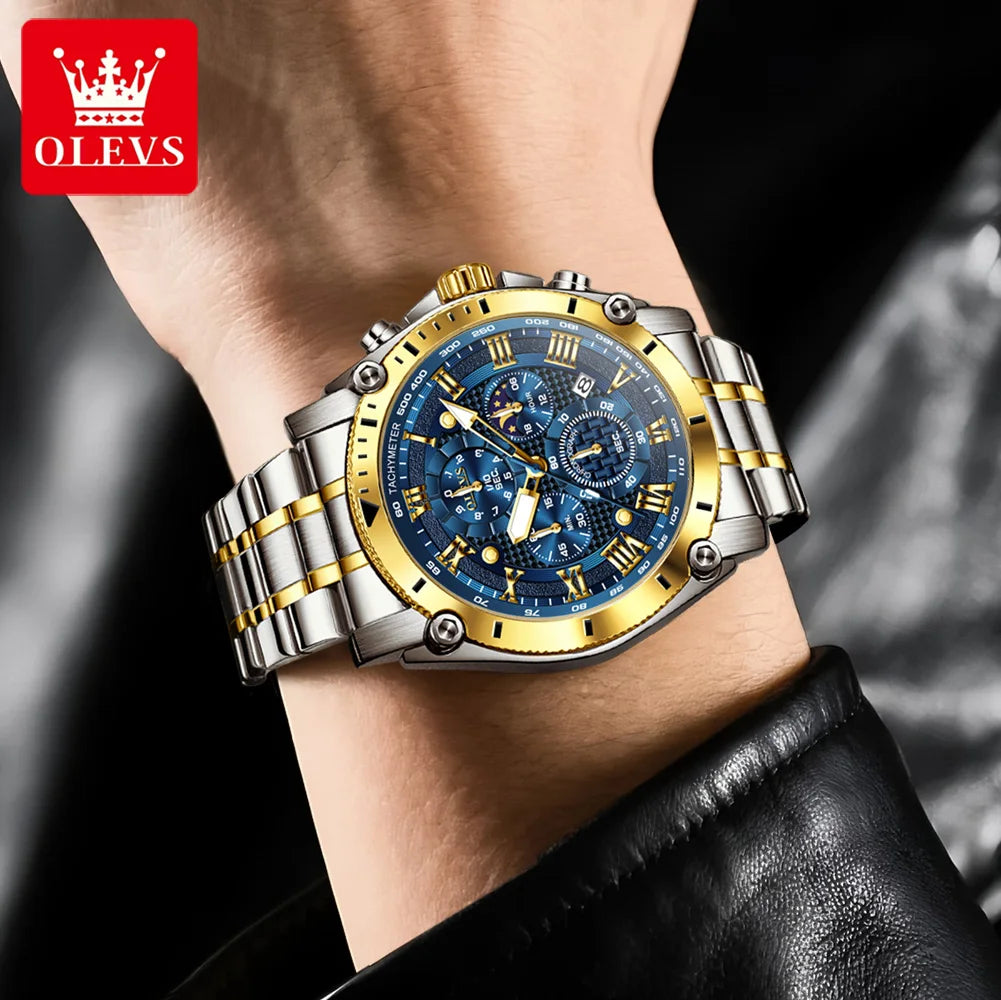 OLEVS 3689 Original Moon Phase Mens Watch Multifunctional Chronograph Quartz Watch  Waterproof Sports Watches For Man Gift Reloj