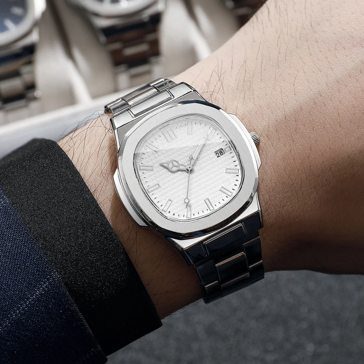 Fashion Square Men Business Watches Simple Calendar Quartz Watch for Mens Clock Reloj Hombre（Without Box）