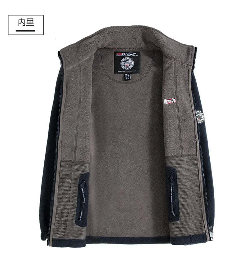 Outdoor Ski Fleece Jacket Men's Autumn And Winter Brand Thick Very Cold Plush Lapel Coat Casual Snow Windproof Sweatshirt Jacket