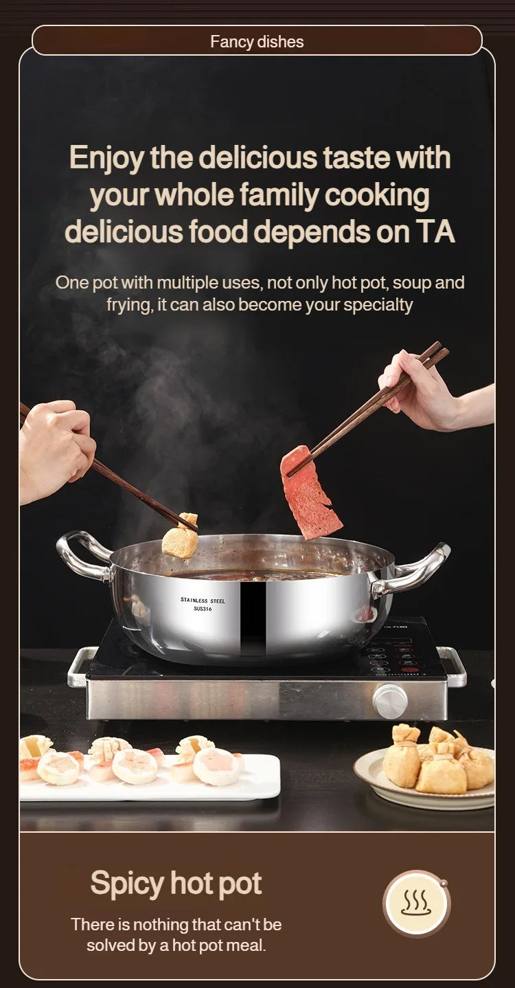 Double-ear Soup Pot Household Thickened 316 Stainless Steel Milk Pot Porridge Pot Small Cooking Pot Steaming Pot Induction