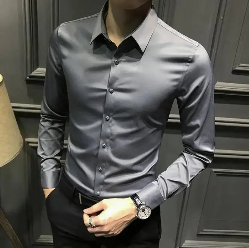 Clothes Business Male Top Plain with Print Men's Shirt and Blouse White Long Sleeve Elegant Hipster Silk Designer Cheap Brand I