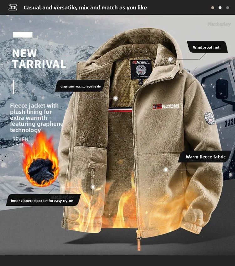 Maxbarley Winter Sportswear Set Mens Retro Training Thick Fleece Jacket + Pants Two Piece Set Casual Ski Running Tracksuit Suit