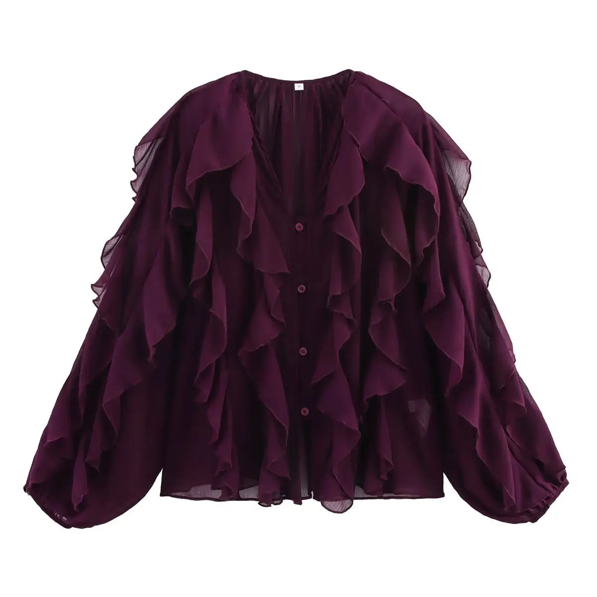 Women's clothing 2025 European new fashion design and ruffled layered decorative V-neck shirt