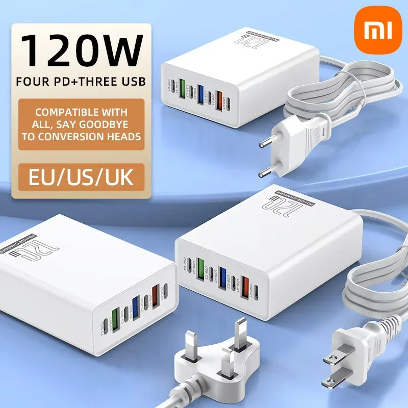 Xiaomi 120W Desktop Phone Charger Adapter Power Multiports USB Type-C Fast Charging EU/US/UK Plug For iPhone Xiaomi Huawei Plug