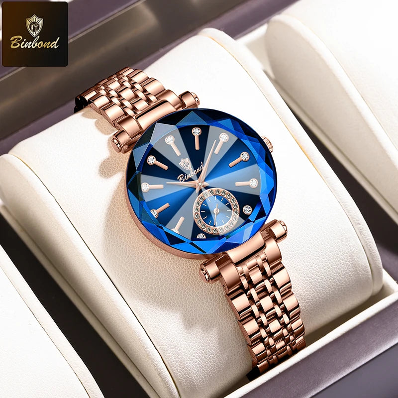 BINBOND Fashion Elegant Women Quartz Watches Original Heart Of The Ocean Design Waterproof Luminous Diamond Lady Casual Watches