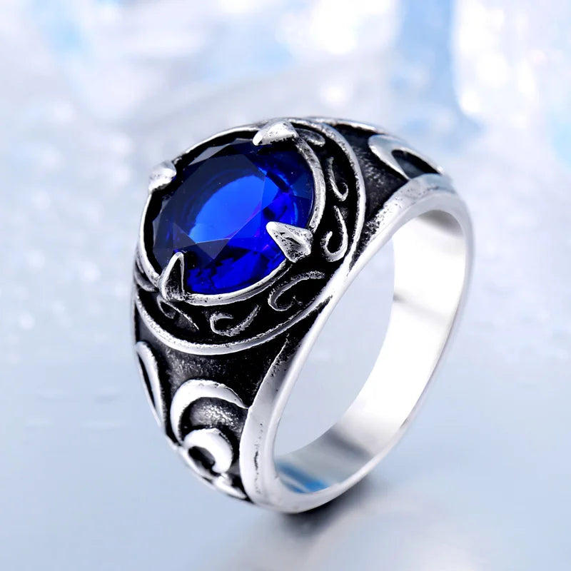 BEIER  NEW Cool Blue/Red/Black Zircon Northern Europe Viking Stainless Steel Ring Vintage Retro geometry Jewelry For Man BR8-269
