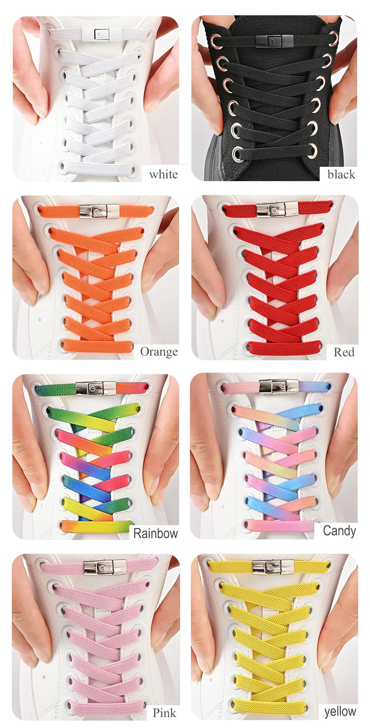 8mm No Tie Shoe Laces Press Lock Shoelaces Without Ties Elastic Laces Sneaker Kids Adult Widened Flat Shoelace for Shoes