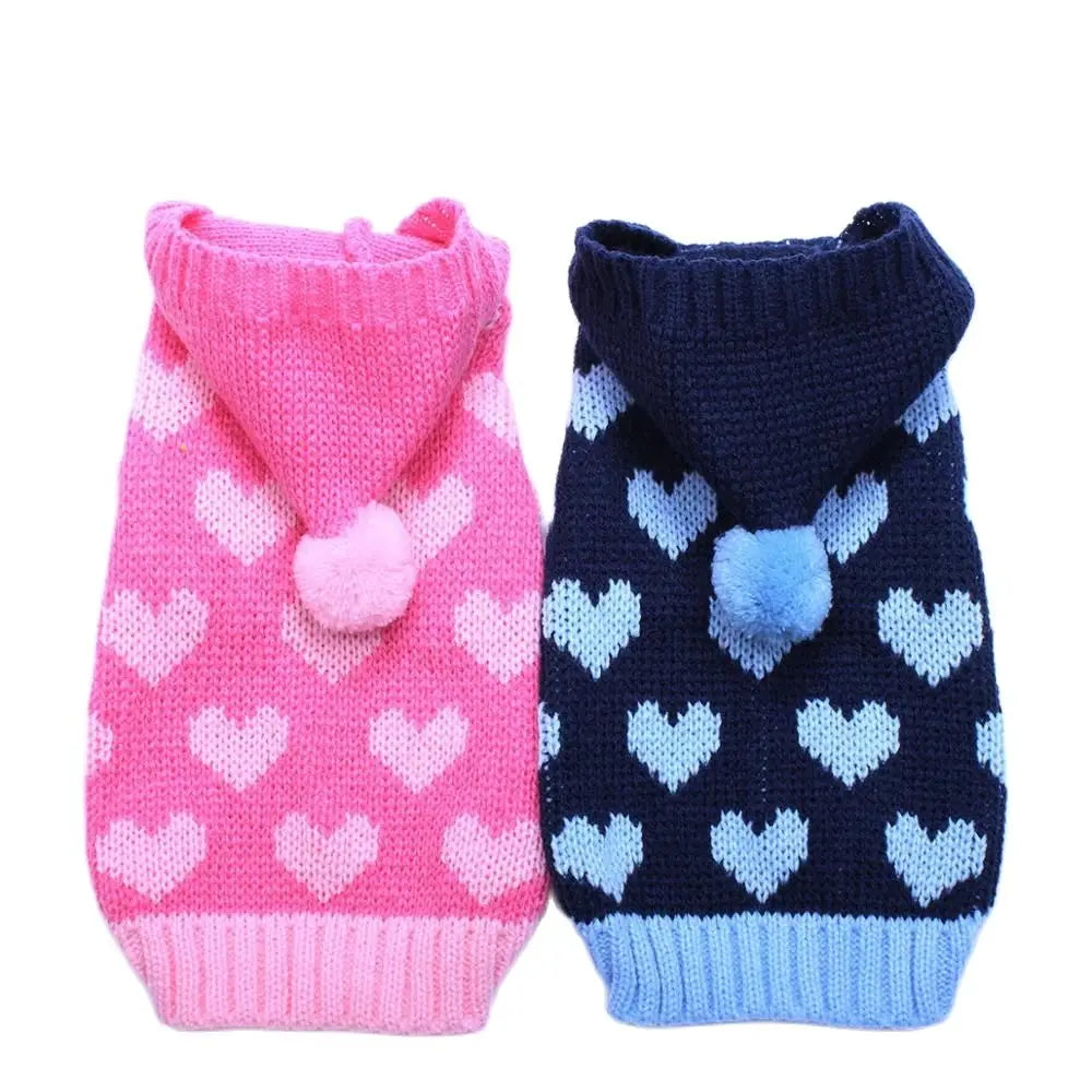 Cat Dog Sweater Hoodie Hearts Patterns Jumper Pet Puppy Coat Jacket Warm Clothes for Chihuahua Yorkie Poodle