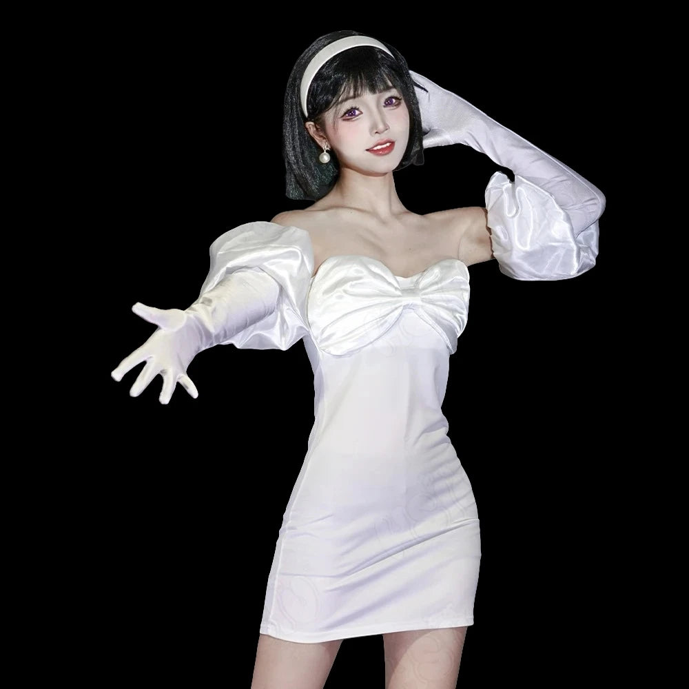 Clothing Anime  stage Cosplay Costume Sexy White Dress Women Full