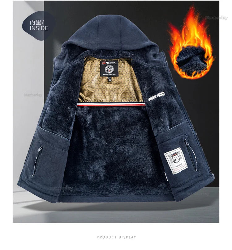 Maxbarley Winter Sportswear Set Mens Retro Training Thick Fleece Jacket + Pants Two Piece Set Casual Ski Running Tracksuit Suit