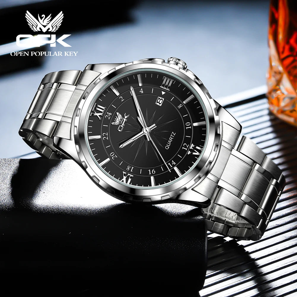 OPK Brand Steel Belt Dual Calendar Men's Quartz Watch 6003
