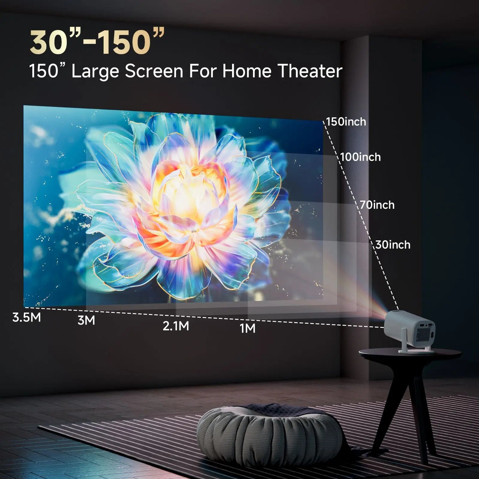 HONGTOP P30PRO Smart Mini Projector Android 14 WiFi6 BT 5.0 Support 4K 1280*720P Smart Home Cinema Outdoor Portable Projector