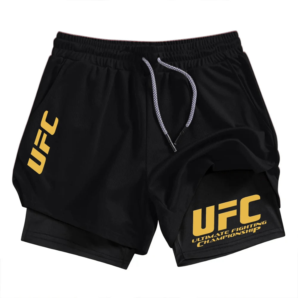 UFC two-in-one men's sports shorts, casual, quick-drying, double-layer breathable, suitable for summer running and fitness
