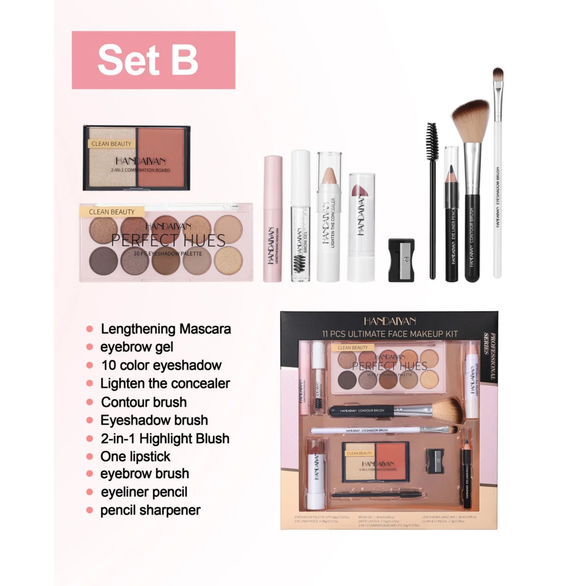 Professional Makeup Kit 11 Pieces Eyeshadow Contour Blusher Set Waterproof Highly Pigmented Smudge Proof Face Cosmetics Collecti