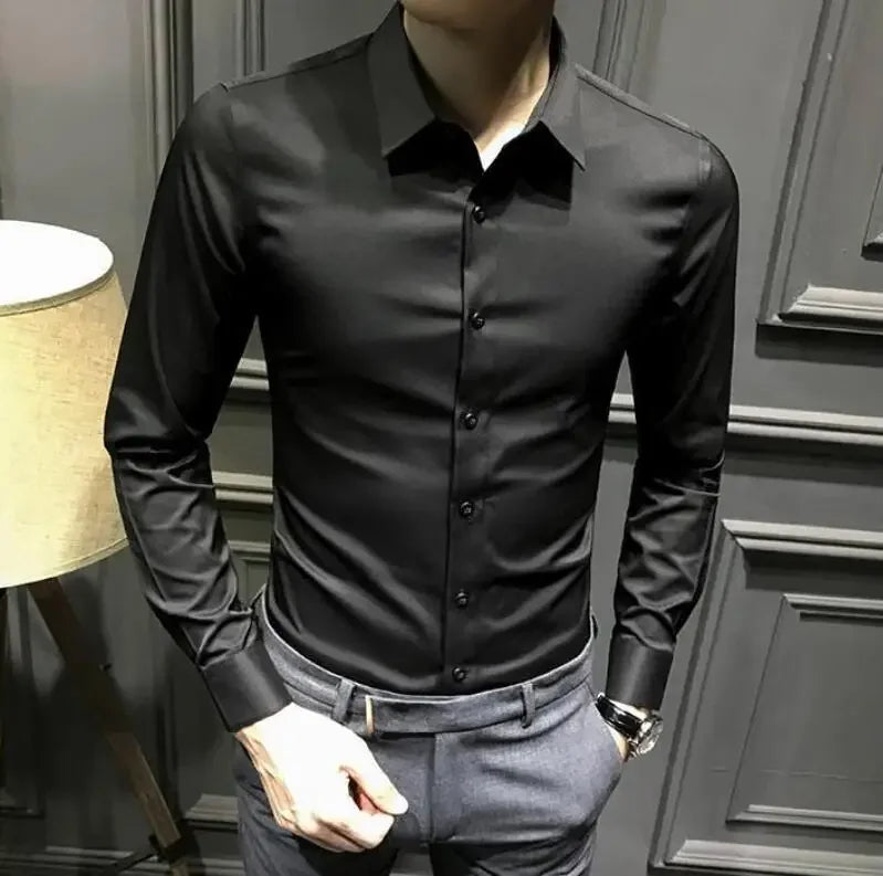 Clothes Business Male Top Plain with Print Men's Shirt and Blouse White Long Sleeve Elegant Hipster Silk Designer Cheap Brand I