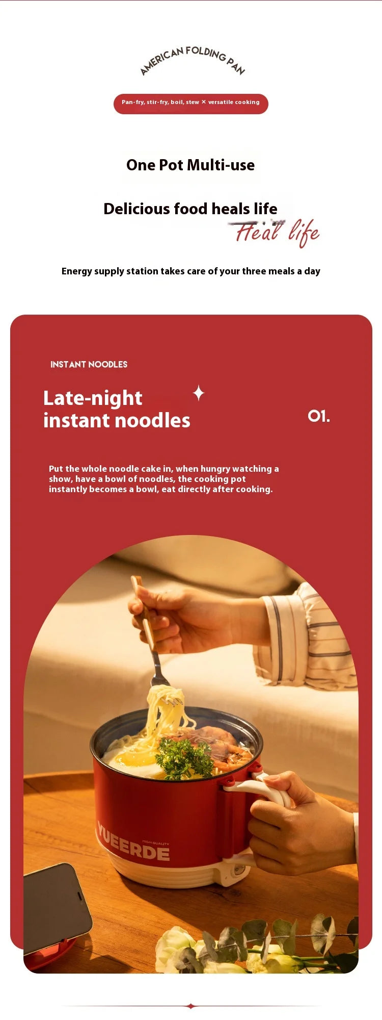 Portable Electric Heating Pot 1.5L Multi-purpose Cooker with Cover Automatic Temperature Control Fast Cooker for InstantNoodles