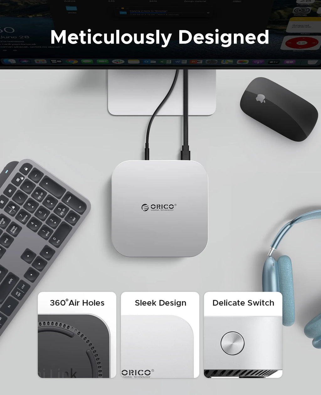 ORICO MiniLink USB C Hard Drive Enclosure Docking Multi Interface Converter SD/TF 4.0 USB4 Transfer Designed for MacMini M4 Dock