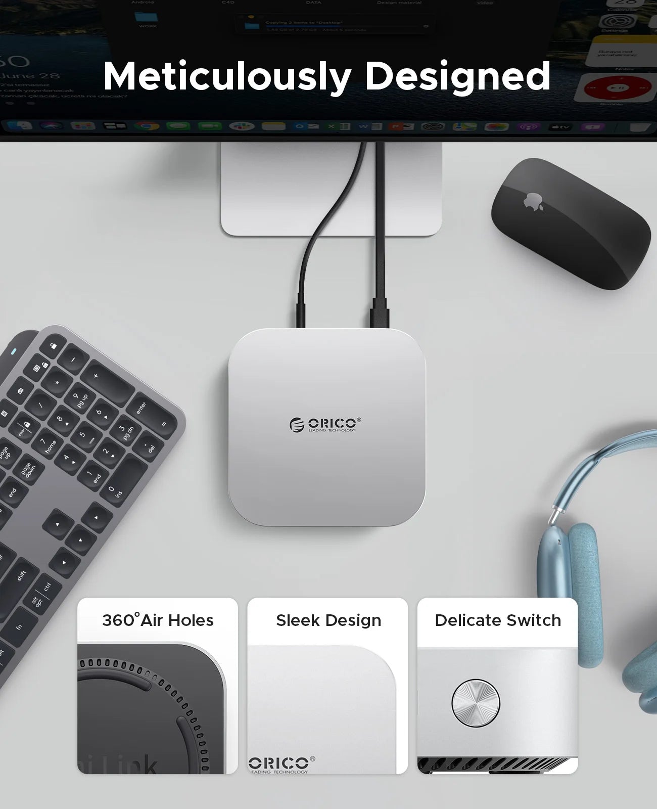 ORICO MiniLink USB C Hard Drive Enclosure Docking Multi Interface Converter SD/TF 4.0 USB4 Transfer Designed for MacMini M4 Dock