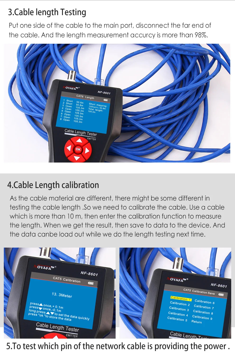 Original Noyafa NF-8601W Multifunction Network Cable Tester RJ45 RJ11 BNC POE PING Crosstalk Test Network Wire Cable Tracker