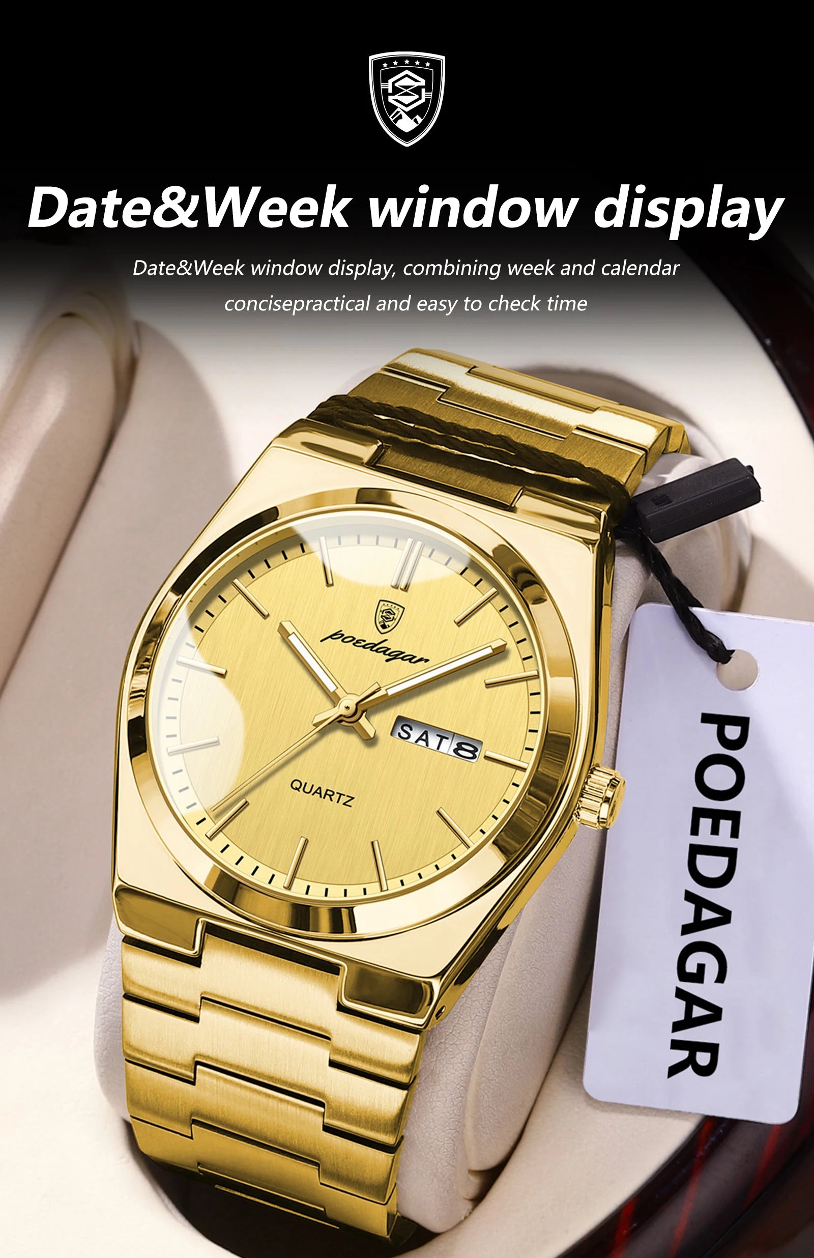 POEDAGAR Fashion Classic Man Watch Waterproof Luminous Date Week Luxury Men Watch Stainless Steel Quartz Business Men's Watches