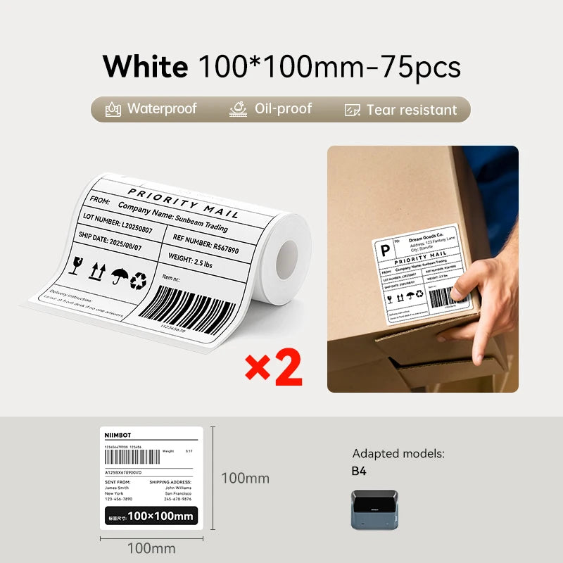 Large Size Labels for Niimbot B4 Label Printer Barcode Price Tag Retail Self-adhesive Stickers for Small Bussiness