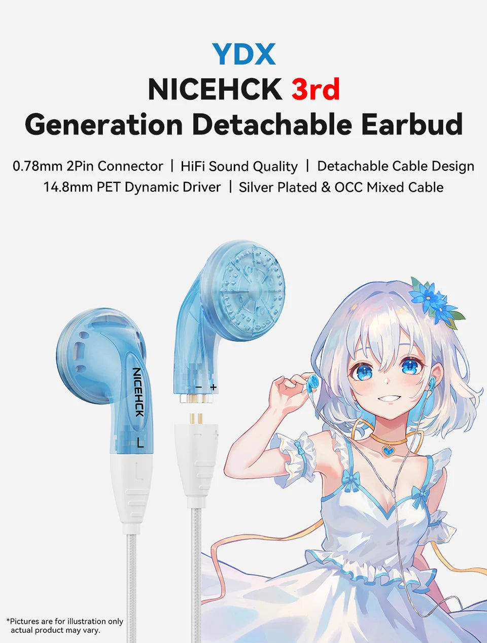 NICEHCK YDX Earbud HiFi Wired Microphone Earphone 14.8mm Dynamic Driver Music Headset With 2Pin Silver Plated OCC Mixed Cable