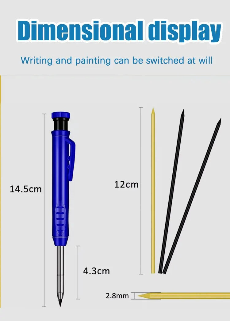 Solid Carpenter Pencil Set Woodworking Tools Mechanical Pencil 5 Colors Refill Construction Job Tools Carpentry Marking Scriber