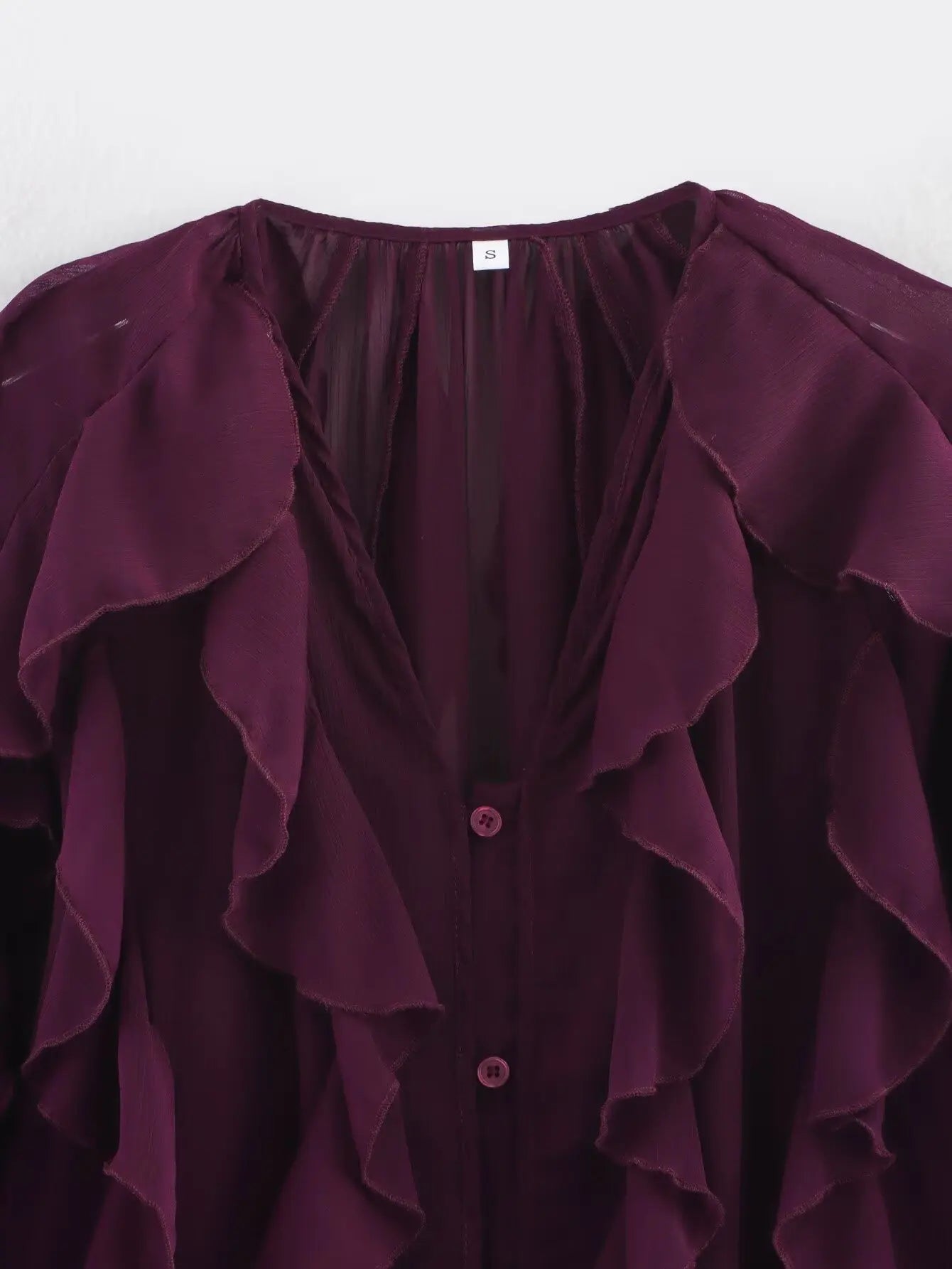 Women's clothing 2025 European new fashion design and ruffled layered decorative V-neck shirt