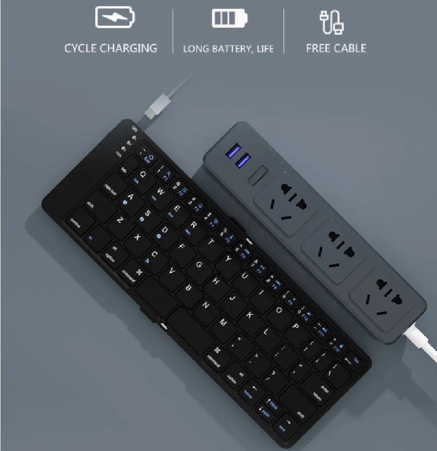 BOW Foldable Bluetooth Keyboard Rechargeable Wireless Keyboard  Folding 2.4G Keyboard for iPhone ipad Laptop Desktop