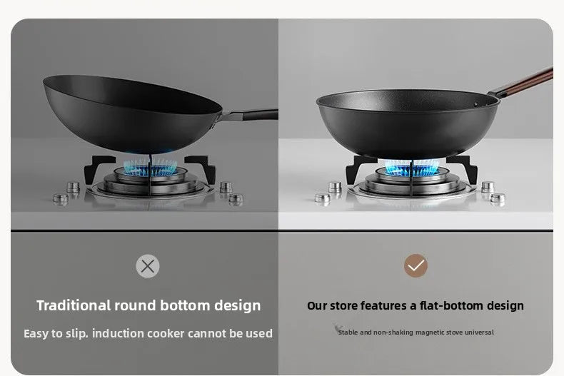 Iron pot without coating, flat bottomed pot already cooked, household induction cooker, gas stove, universal non stick pot