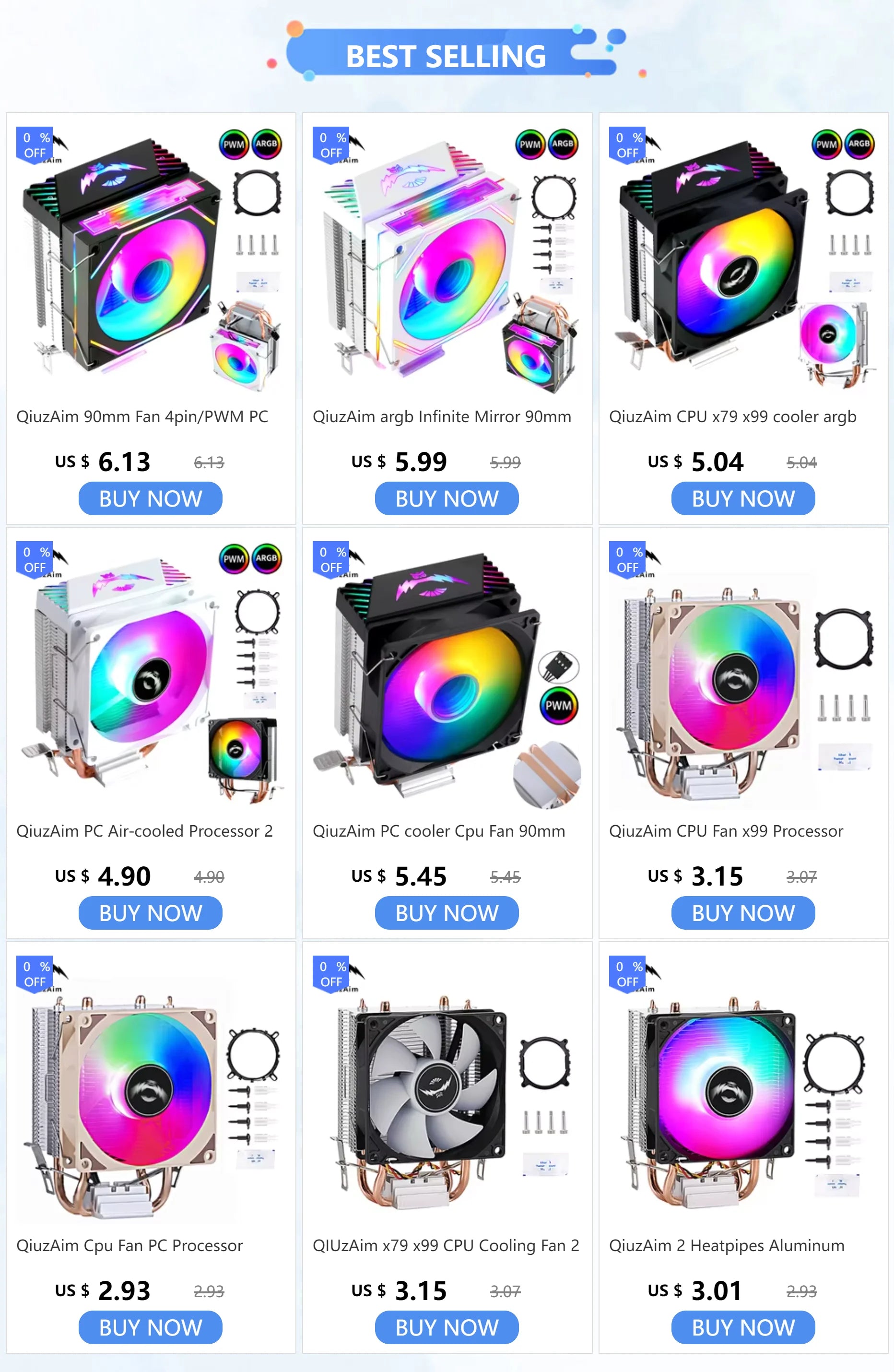 QiuzAim 2 Heatpipes Aluminum Copper AM4 1700 Cpu Cooler 1200 Radiator RGB Tower 115x Heatsink For PC Deskop AM5 1150 i3 i5 i7