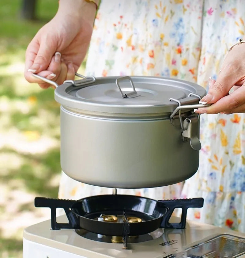 Outdoor Lightweight Titanium Pot Portable Travel Useful Large Capacity Camping Cooking Pot Family Picnic Camp Cooking Supplies