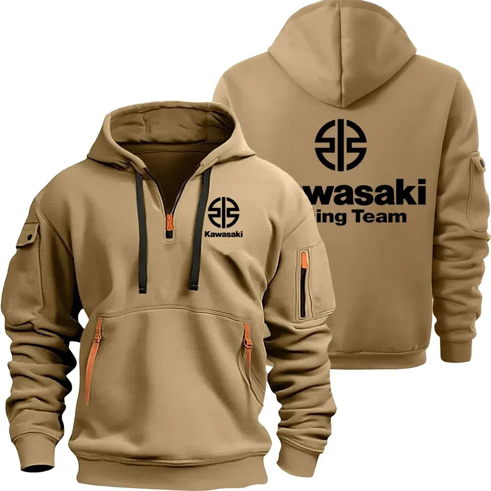 Kawasaki Logo Motorcycle Racing Team Men Half Zipper Hoodie Spring Autumn Male Sweatshirt 2025 New Sport Pullover Clothes
