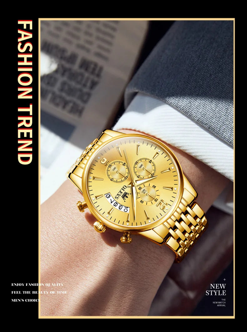 OLEVS Men's Watch Waterproof Luminous Wrist Watch Quartz Stainless Steel Watch for Men Pilot Top Brand Male Watches