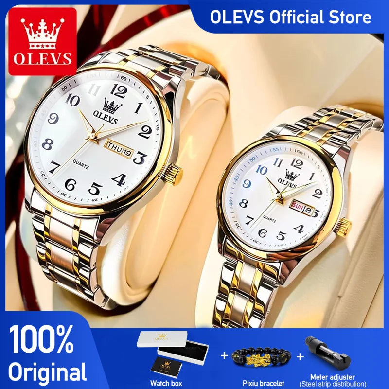 OLEVS 5567 Couple Watches Waterproof Luminous Wristwatch for Lover Date Men‘s and Women's Wristwatch Simple Fashion