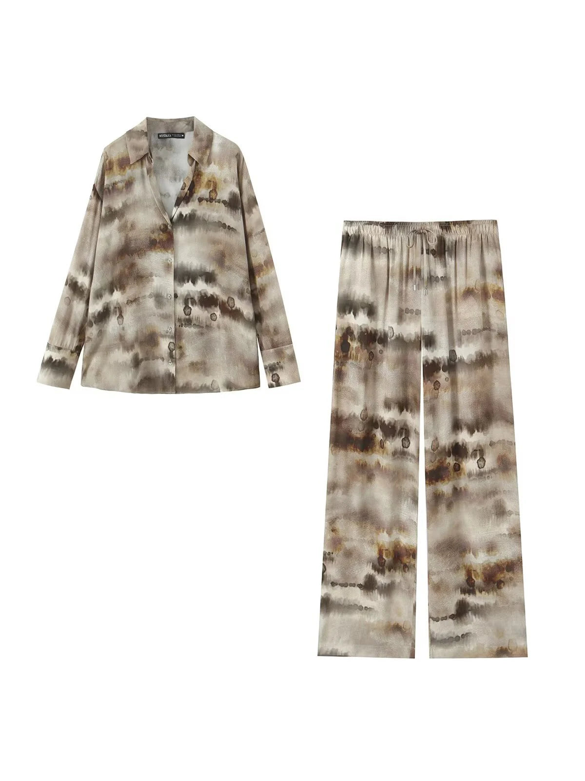 Women's clothing 2025 new fashion casual suits women's clothing European and American style tie-dye printed shirt straight pants